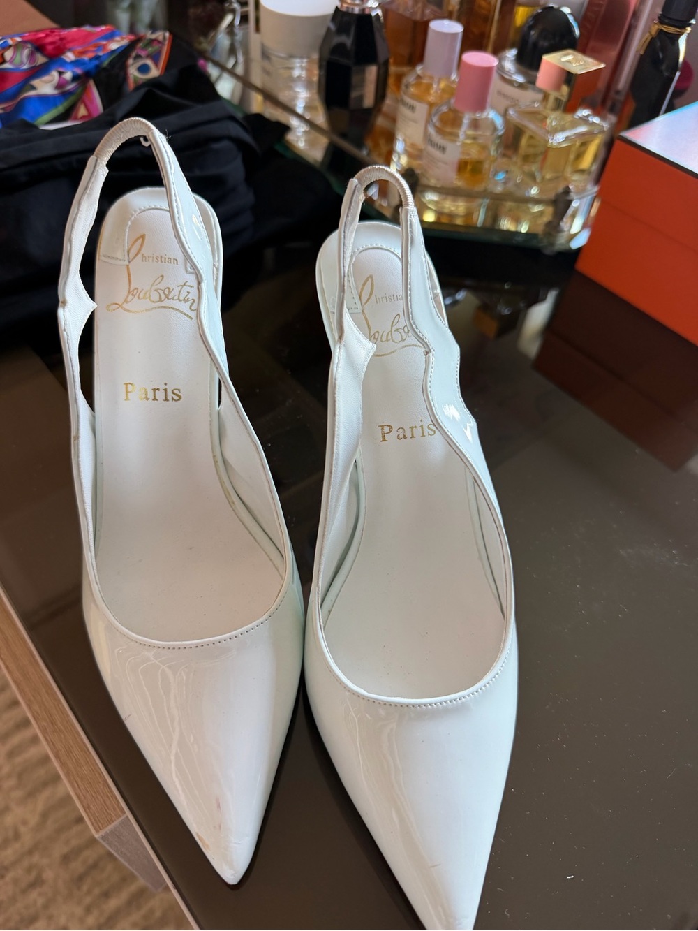 Christian Louboutin White Patent Pointed Slingback Pumps - Picture 5 of 5